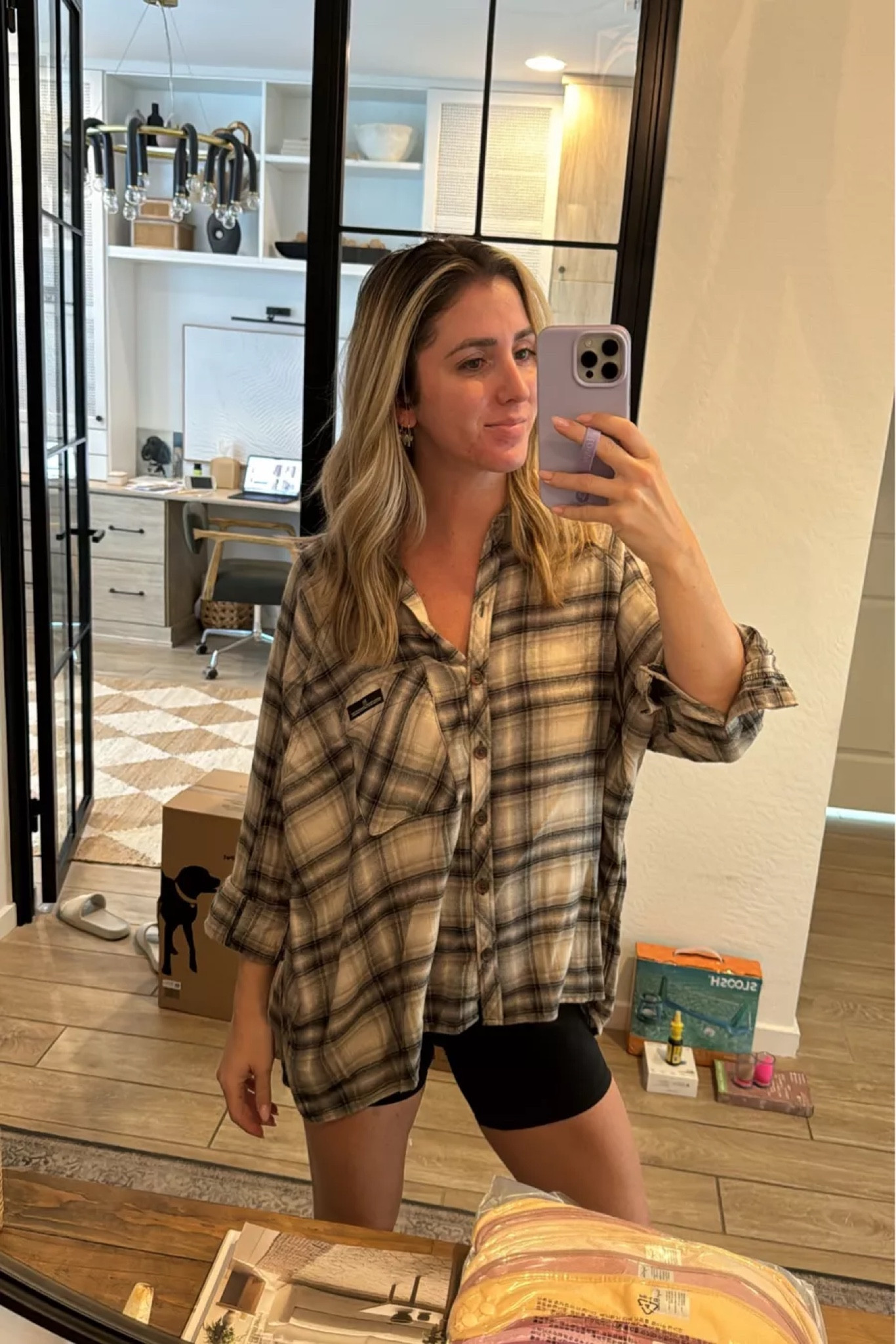 I can’t believe this plaid button down from the Nordstrom anniversary sale is still stocked!! Biker shorts are an Amazon find. 

Nordstrom
Slippers
Fall Top

#LTKSeasonal #LTKSaleAlert #LTKxNSale