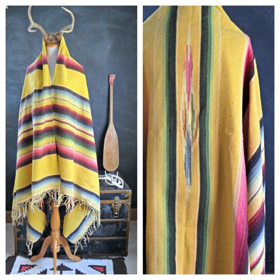 Yellow Mexican Blanket. Saltillo Cotton Blanket. Southwestern Throw. Hand Loomed. Bohemain Decor. |  | Etsy (US)