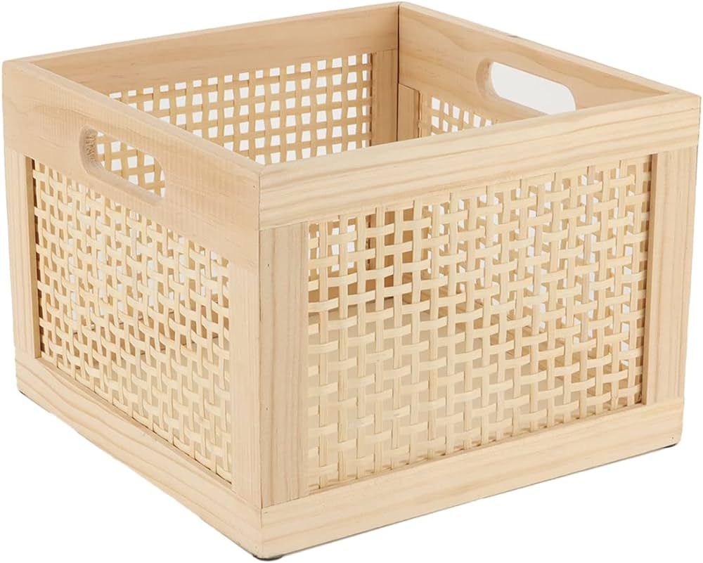 YAHUAN Bamboo Wooden Storage Box Cube Storage Organizer Bins Decorative Wood Square Basket Wood C... | Amazon (US)