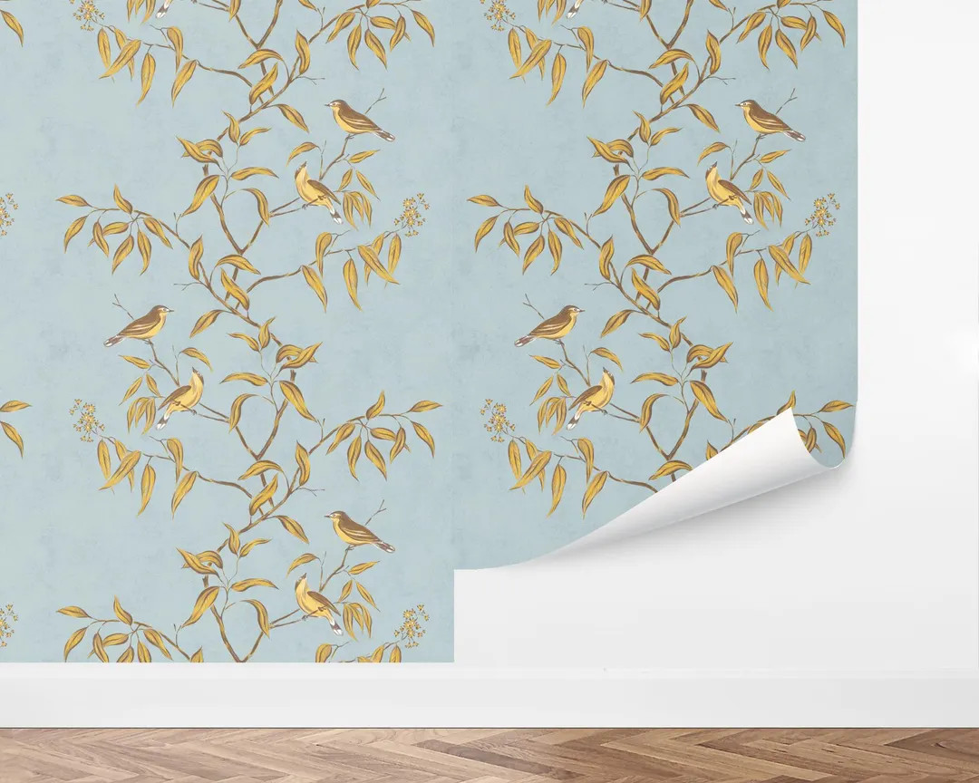 Custom Bird Peel and Stick Wallpaper, Removable Wallpaper - Canary Canopy Wallpaper by Love Vs. D... | Etsy (US)
