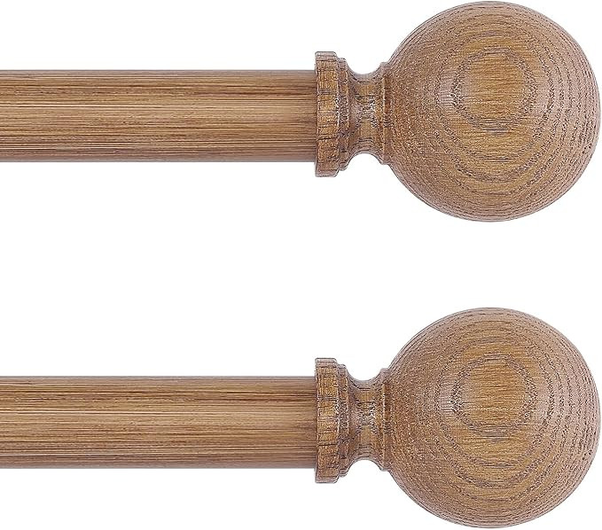 2 Pack Wood Curtain Rods for Windows 48 to 84 Inch,1 Inch Wood Grain Ball Adjustable Curtain Rod,... | Amazon (US)