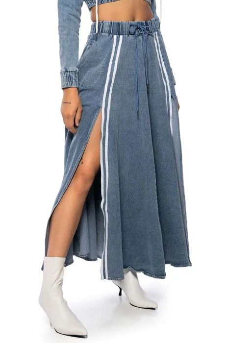 SWEET NOTHINGS STRIPED DENIM MAXI SKIRT | AKIRA