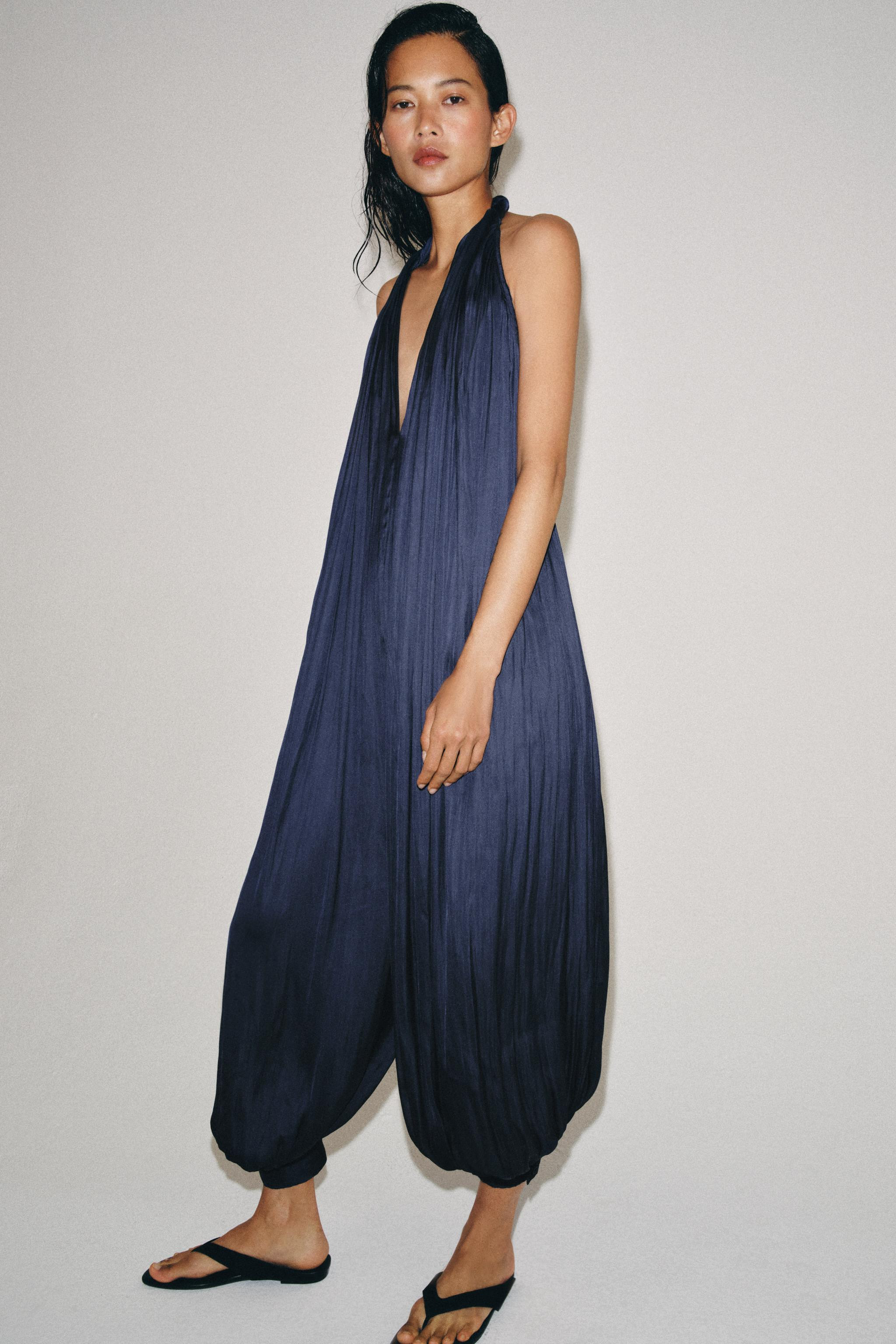 ZW COLLECTION SATIN EFFECT HALTER JUMPSUIT | Zara US