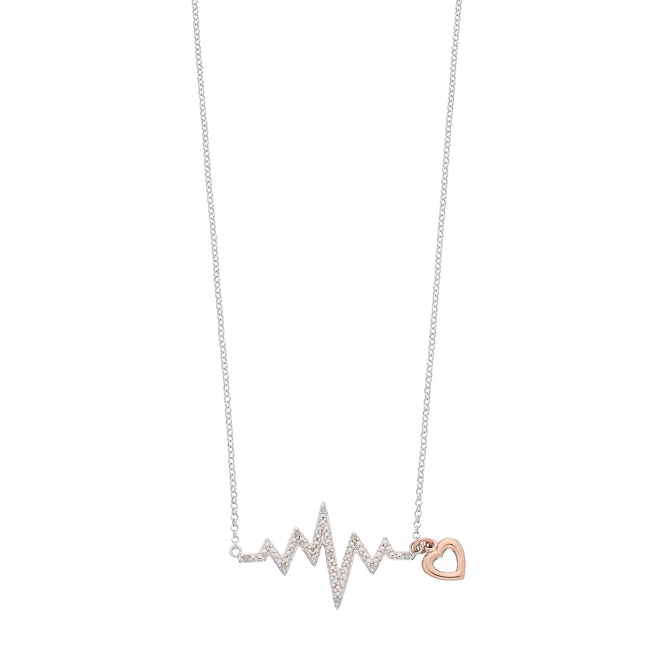 Two Tone Sterling Silver Diamond Accent Heartbeat Necklace | Kohl's