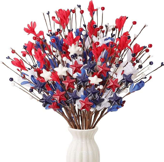 Amazon.com: WSTPUPU 18 Pcs Patriotic Floral Picks, 17 Inch Red White Blue Artificial Flower Stems... | Amazon (US)
