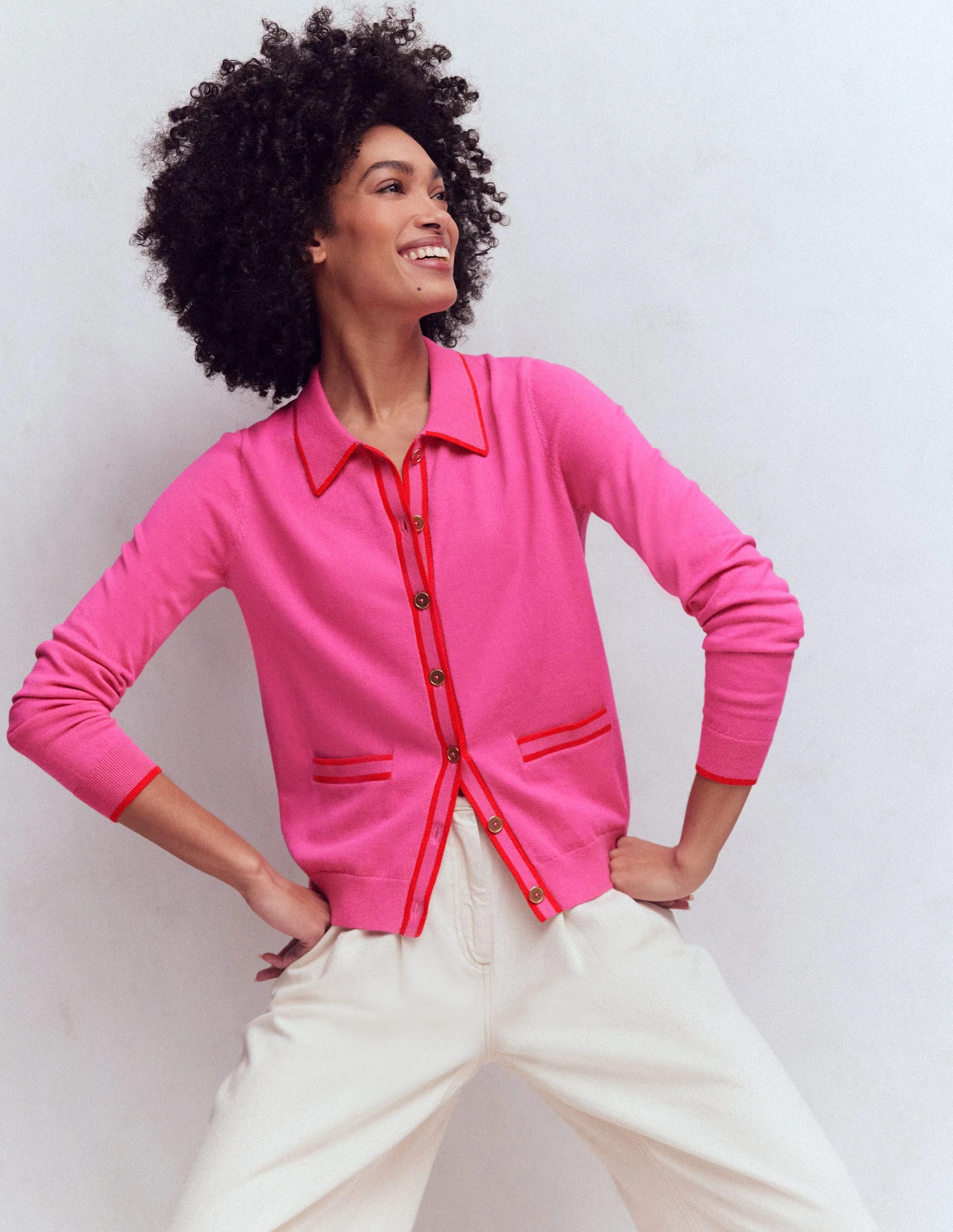 Liz Knitted Collared Cardigan-Pink Punch | Boden (US)