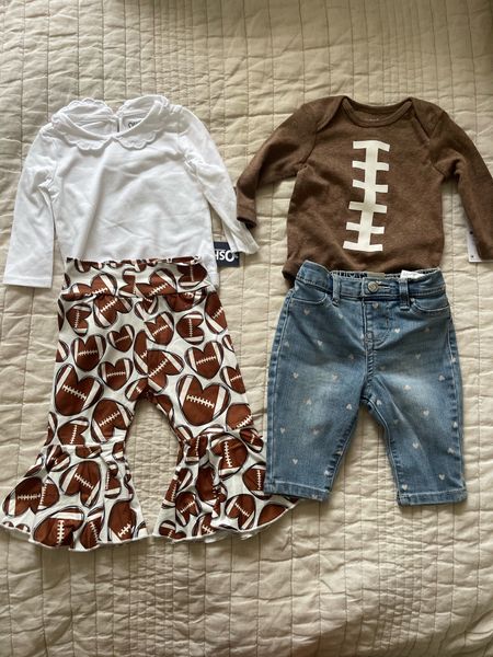 Baby’s first football game: baby flare pants or baby jeans with hearts - both newborn outfits are so cute 

#football #newborn #babyfashion

#LTKstyletip #LTKbaby #LTKsalealert