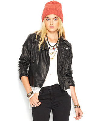 Free People Faux-Leather Hooded Moto Jacket | Macys (US)