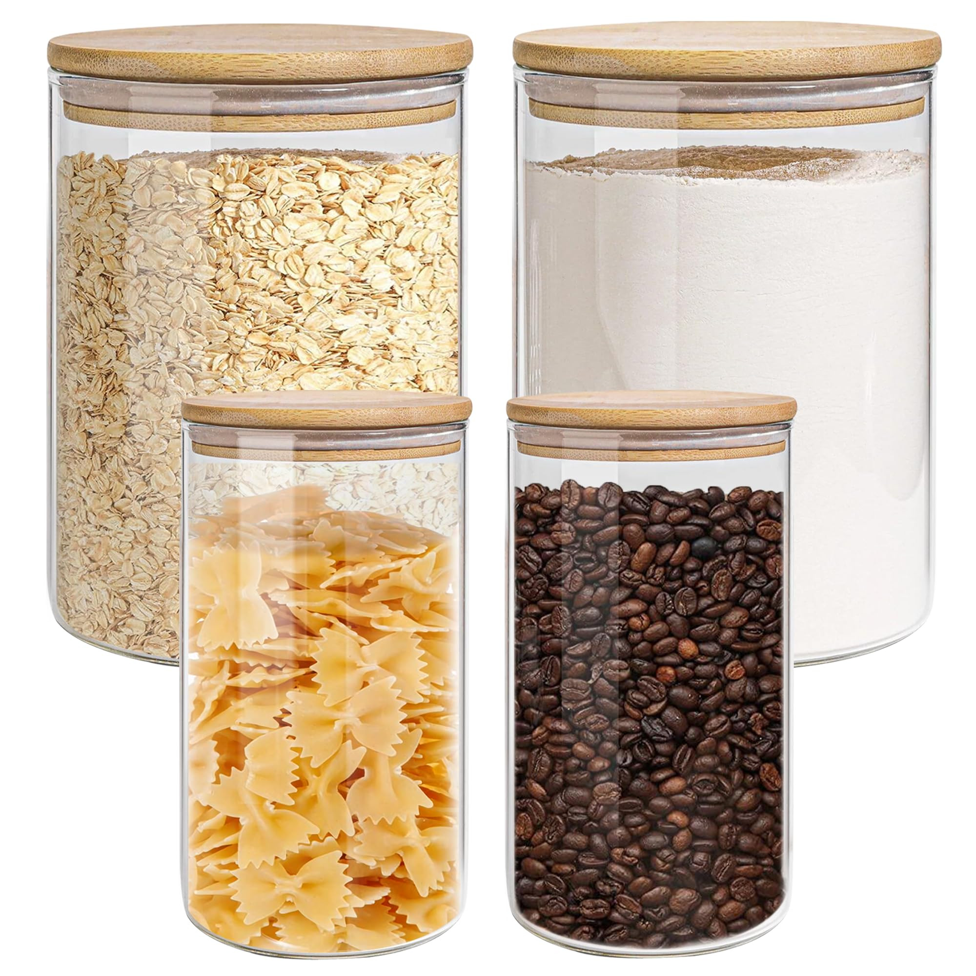 Glass Storage Jars Set Elegant Containers with Airtight Bamboo Lids, Perfect for Kitchen Organiza... | Amazon (US)