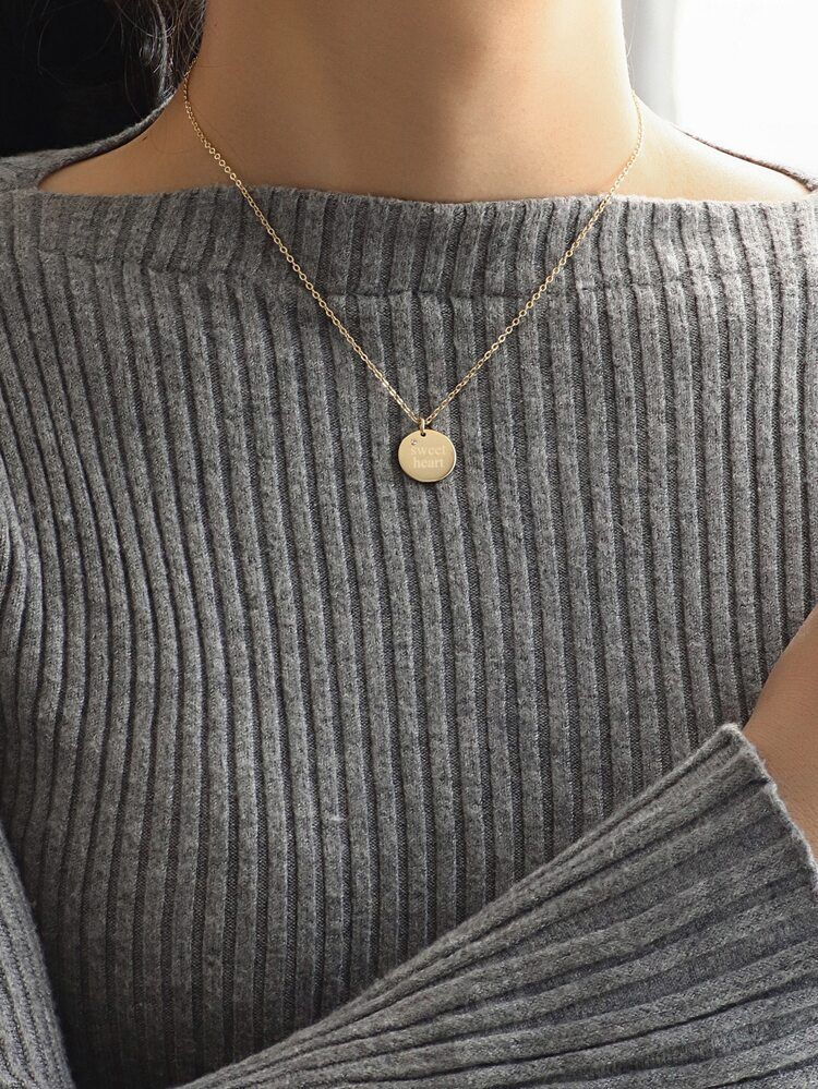 18K Gold Plated Disc Pendant Necklace | SHEIN