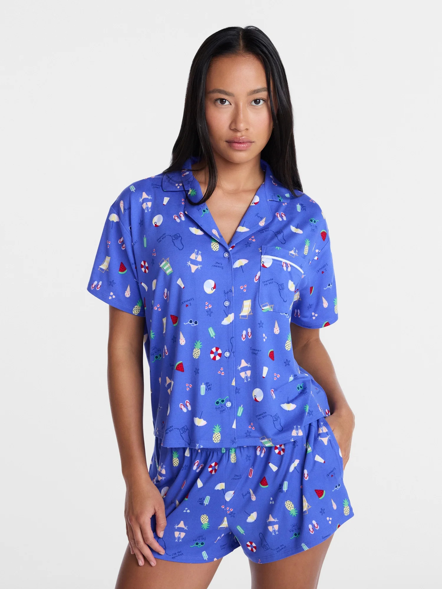 Way to Celebrate Women's Shorty Notch Pajama Set, 2-Piece, Sizes XS-3X | Walmart (US)