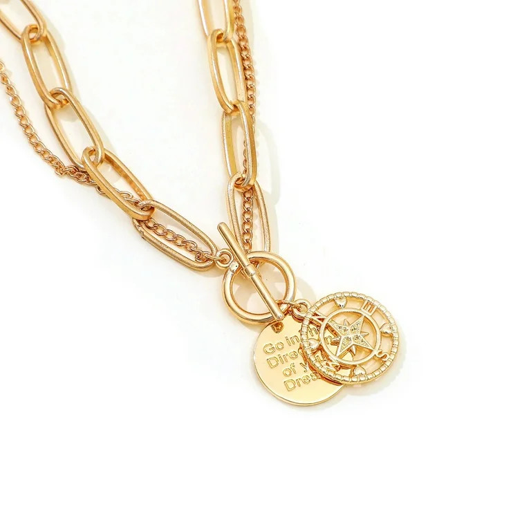 Gold Layered Necklaces for Women, Thick Bar Stacking Necklace, Alloy Pendant Necklace Choker Jewe... | Walmart (US)