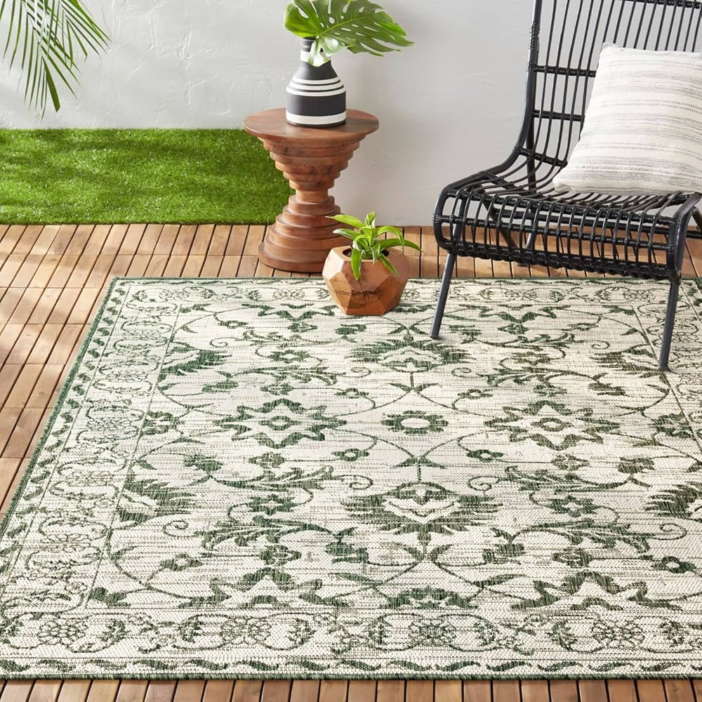 Nicole Miller New York Patio Country Ayala Botanical Floral Indoor/Outdoor Area Rug, Light Green/... | Amazon (US)