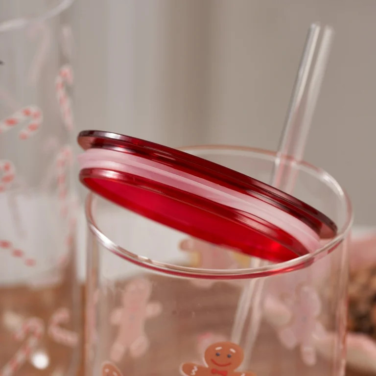 Holiday Time Glass 20oz Can Sipper Gingerbread Man with Lid | Walmart (US)