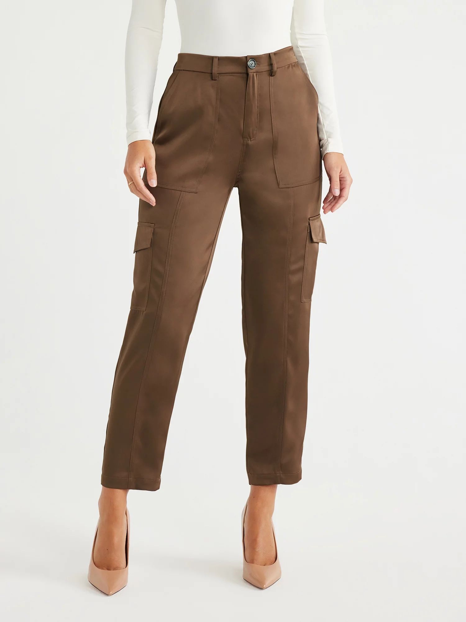 Sofia Jeans Women's High Rise Satin Cargo Pants, 27" Inseam, Sizes 00-22 | Walmart (US)