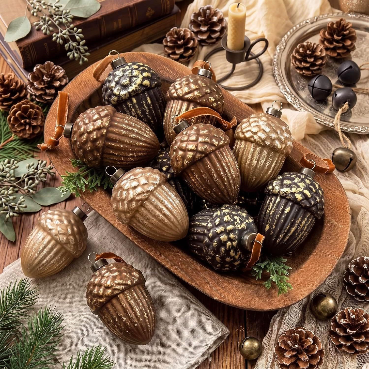 Leinuosen 12 Pcs Acorn Christmas Ornaments Artificial Acorn Tree Decor | Amazon (US)