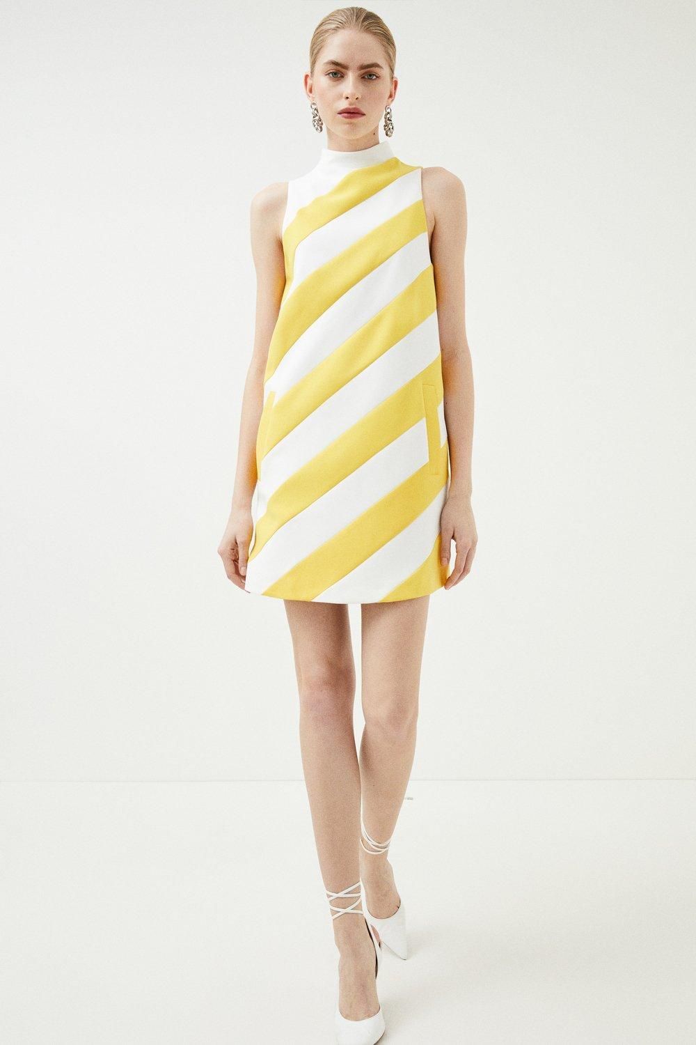 Compact Stretch Diagonal Stripe Shift Dress | Karen Millen US