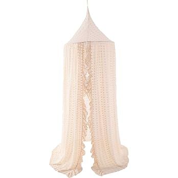 Wonder Space Elegant Kids Bed Canopy - Lace Chiffon Netting with Pom Pom, Princess Girls Fairy Dr... | Amazon (US)