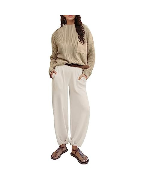 ANRABESS Women's Two Piece Outfits Sweater Sets Knit Pullover Tops and High Waisted Pants Tracksu... | Amazon (US)
