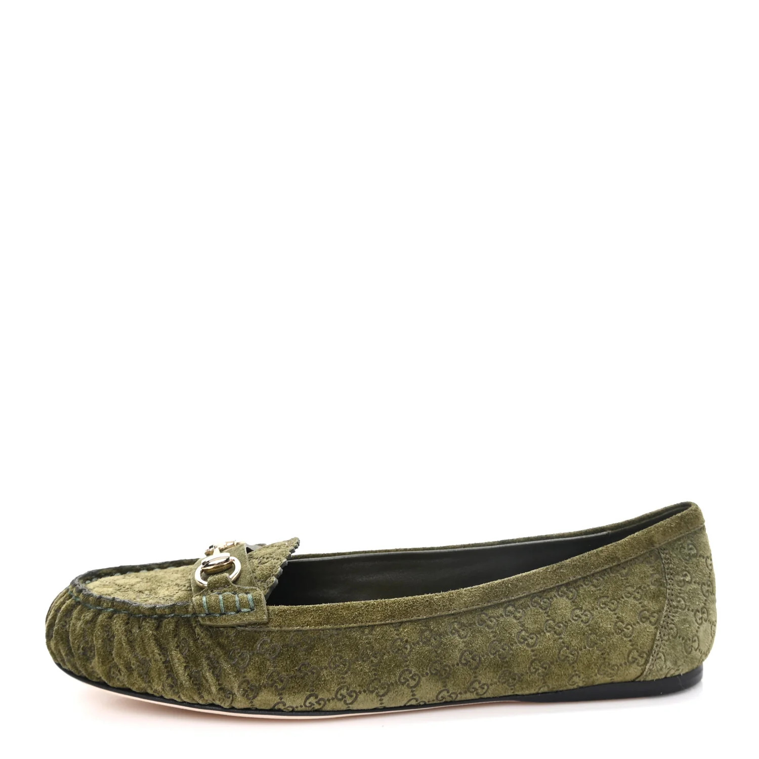 Suede Micro GG Horsebit Womens Kensington Moccasin Loafers 38.5 Green | FASHIONPHILE (US)