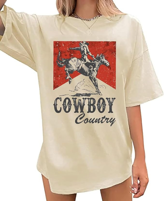Oversized Western Graphic Shirt Women: Cowboys Country Shirt Casual Rodeo Howdy Cowgirl Tee Top | Amazon (US)