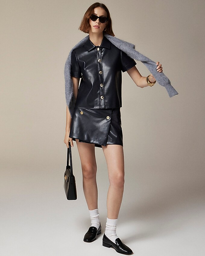 Collection gamine shirt with oversized buttons in faux leather | J. Crew US