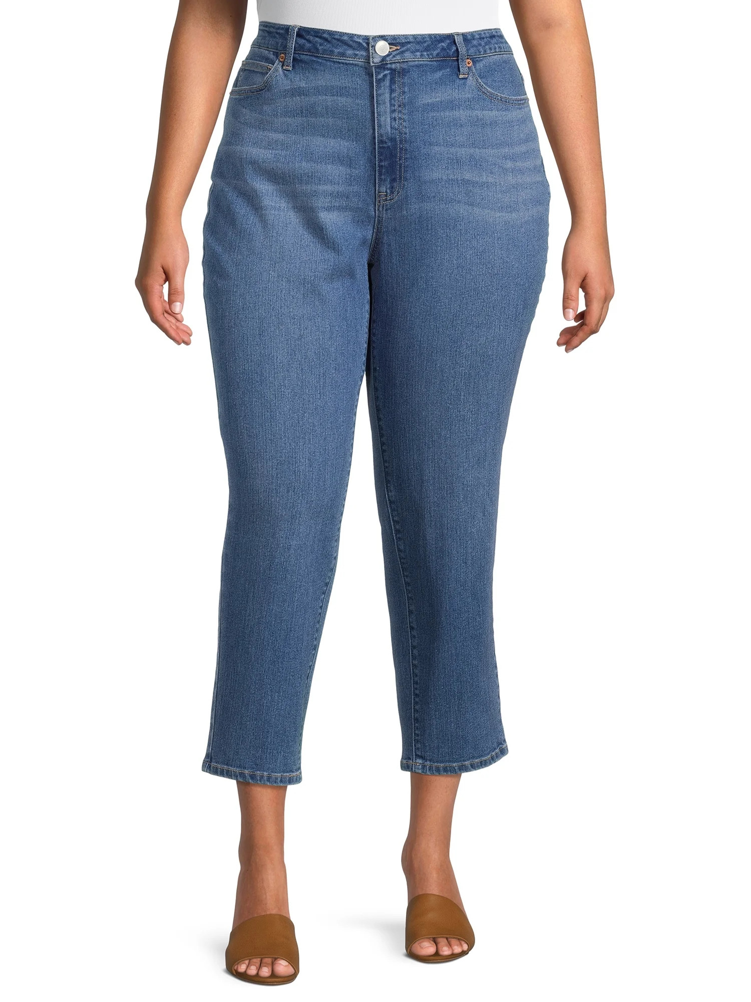 No Boundaries Juniors' Plus Size High Rise Mom Jeans | Walmart (US)