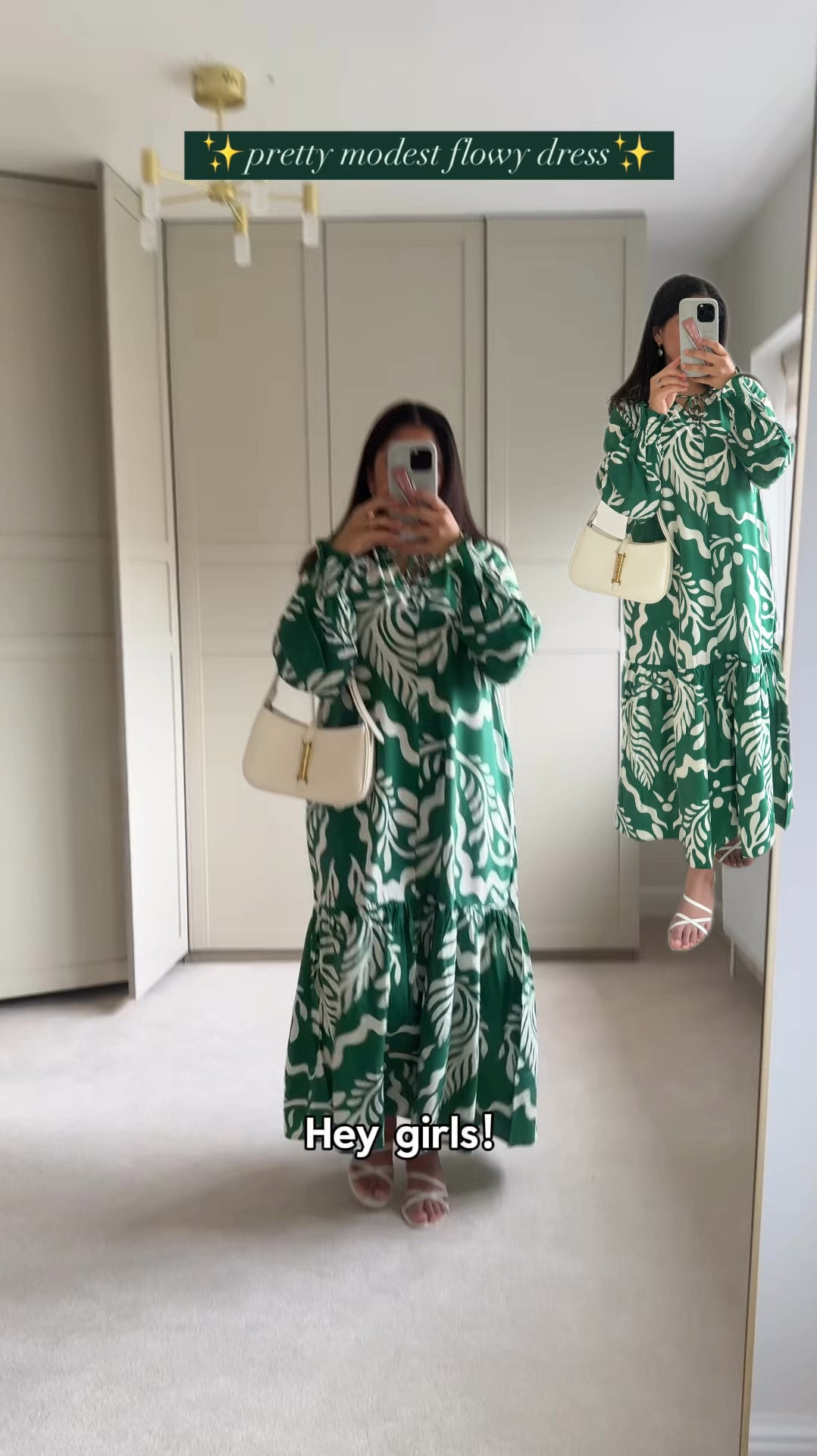 Obsessed with this flowy green and white dress! 🍃✨ The soft fabric, elegant tie-neck, and effortless fit make it a dream to wear. No slits, super comfy, and perfect for layering with a bodysuit or vest. A must-have for a chic, modest look! 

- I wear size small! 
- My bag is charles & keith and you can get 15% off with my code COMAMBW15-TYKHWWTYVP 
🤍 #ModestFashion #EffortlessStyle #FlowyDress


#LTKspring #LTKmodest #LTKpetite