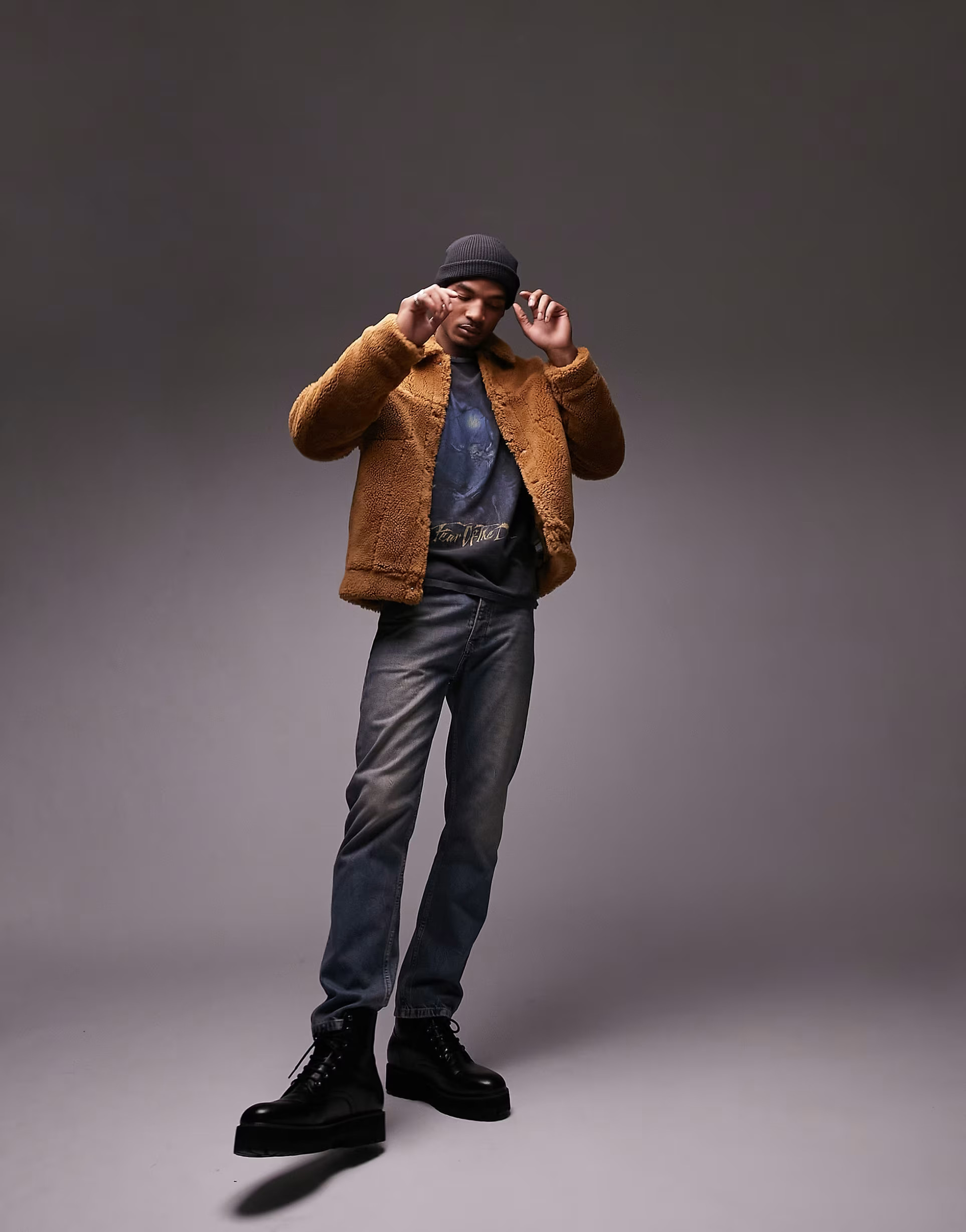 Topman faux fur Western jacket in brown | ASOS (Global)