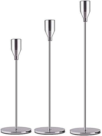 SUJUN Silver Candle Holders Set of 3 for Taper Candles, Decorative Candlestick Holder for Wedding... | Amazon (US)