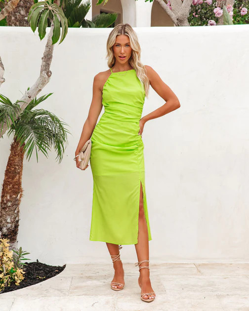 Dazzle Me Ruched Midi Dress - Neon Green - FINAL SALE | VICI
