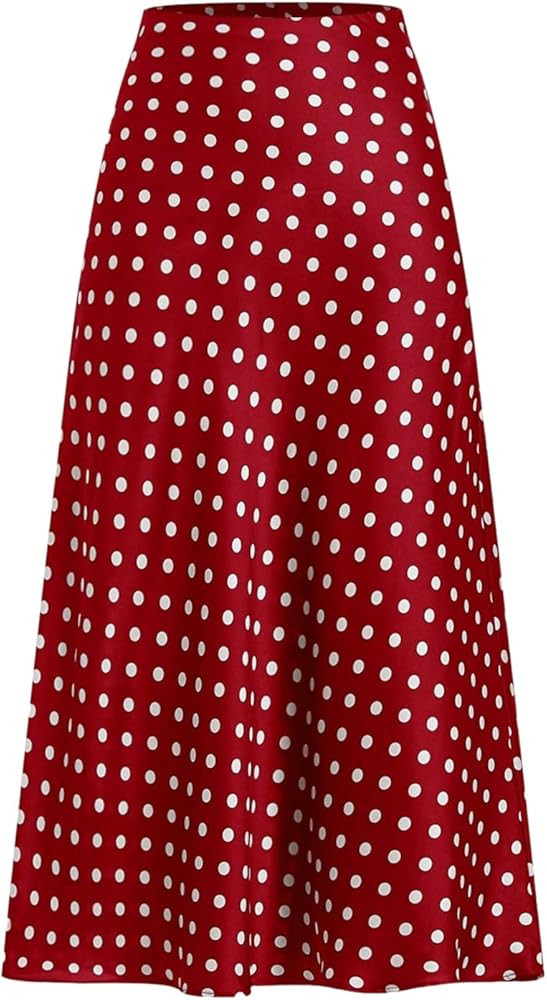 MakeMeChic Women's Polka Dots Maxi Skirts Satin Ruffle Pencil Skirt | Amazon (US)