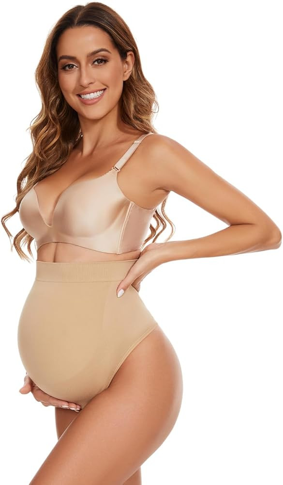 Seamless Maternity Thongs for Women, No Show Maternity Shapewear Over The Belly, Pregnancy Belly ... | Amazon (US)