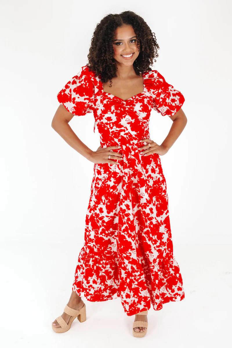 Bold Blossoms Midi Dress - Red | The Impeccable Pig