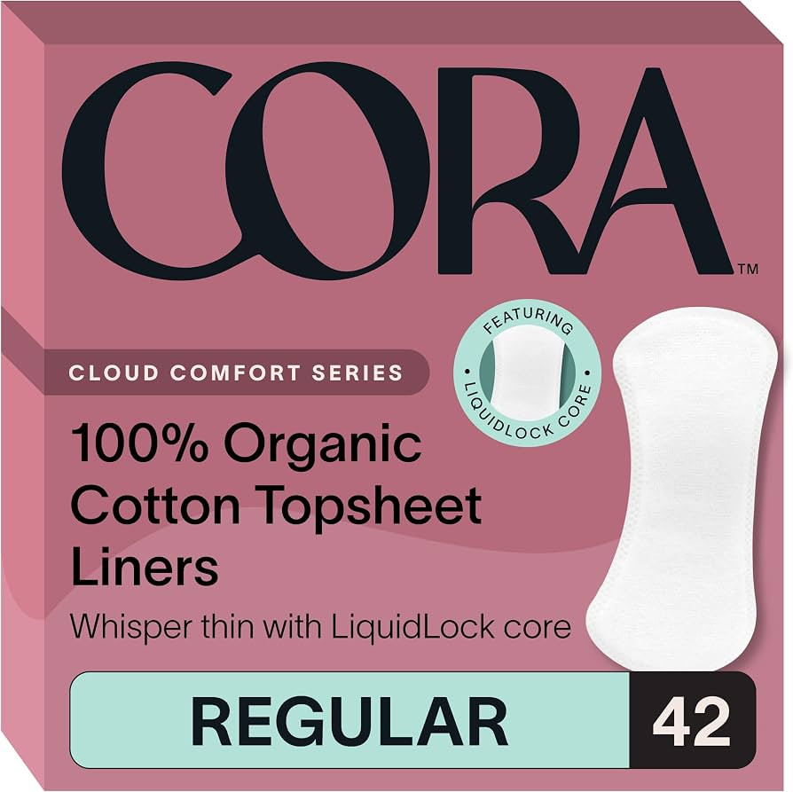 Cora 100% Organic Cotton Topsheet Period Liners (42 Regular Period Liners) | Amazon (US)