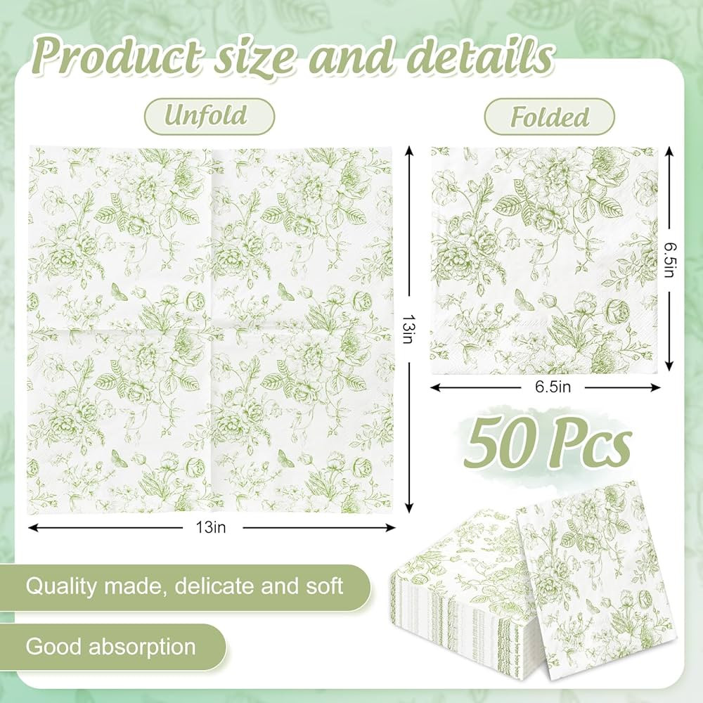 JarThenaAMCS Sage Green Flower Paper Napkins Floral Disposable Napkins Wildflower Square Luncheon... | Amazon (US)