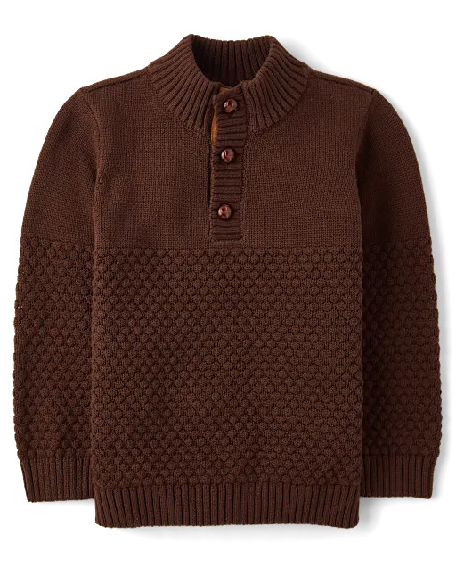Boys Stitched Mock Neck Sweater - Little Essentials - Brown | Gymboree