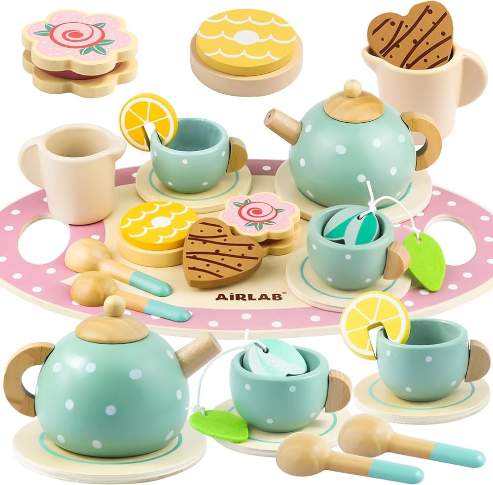 Wooden Tea Set for Little Girls Play Food Pretend Play Kitchen Accessories for 3 4 5 Years Old Gi... | Amazon (US)