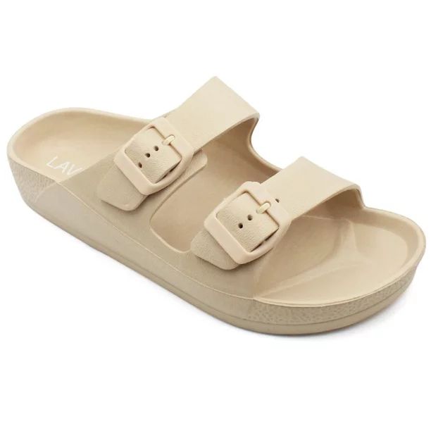 LAVRA Womens Double Buckle Sandals Adjustable Slides - Walmart.com | Walmart (US)
