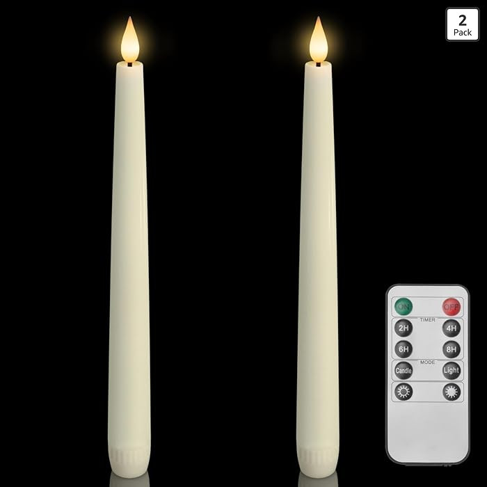 Homemory 2 Pcs Waxy Flameless Taper Candles with Remote, Flickering Battery Operated Taper Candle... | Amazon (US)