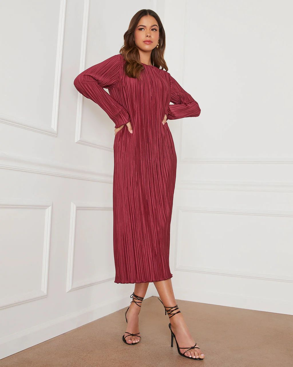 Darcy Plisse Long Sleeve Maxi Dress | VICI Collection