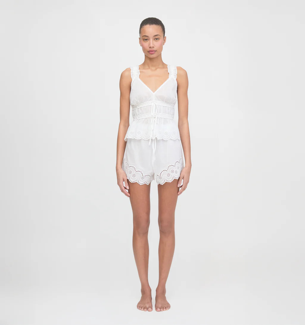 The Oslo Short - White Broderie Voile | Hill House Home US