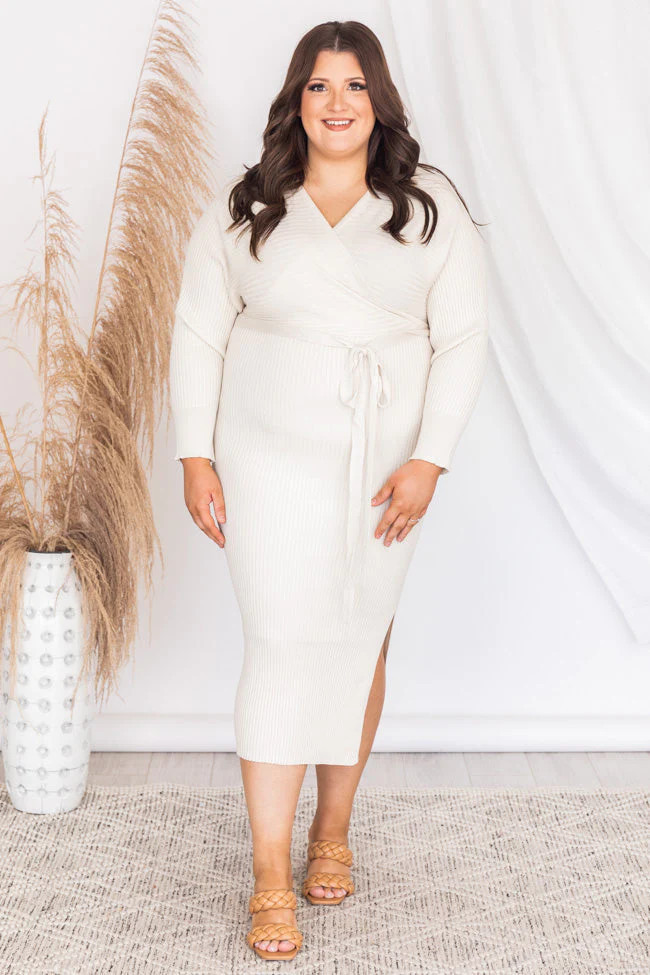 Main Event Cream Wrap Sweater Dress | Pink Lily