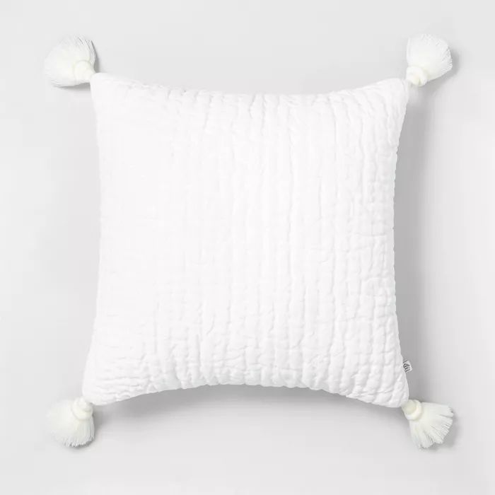 18" x 18" Tassel Throw Pillow Sour Cream - Hearth & Hand™ with Magnolia | Target