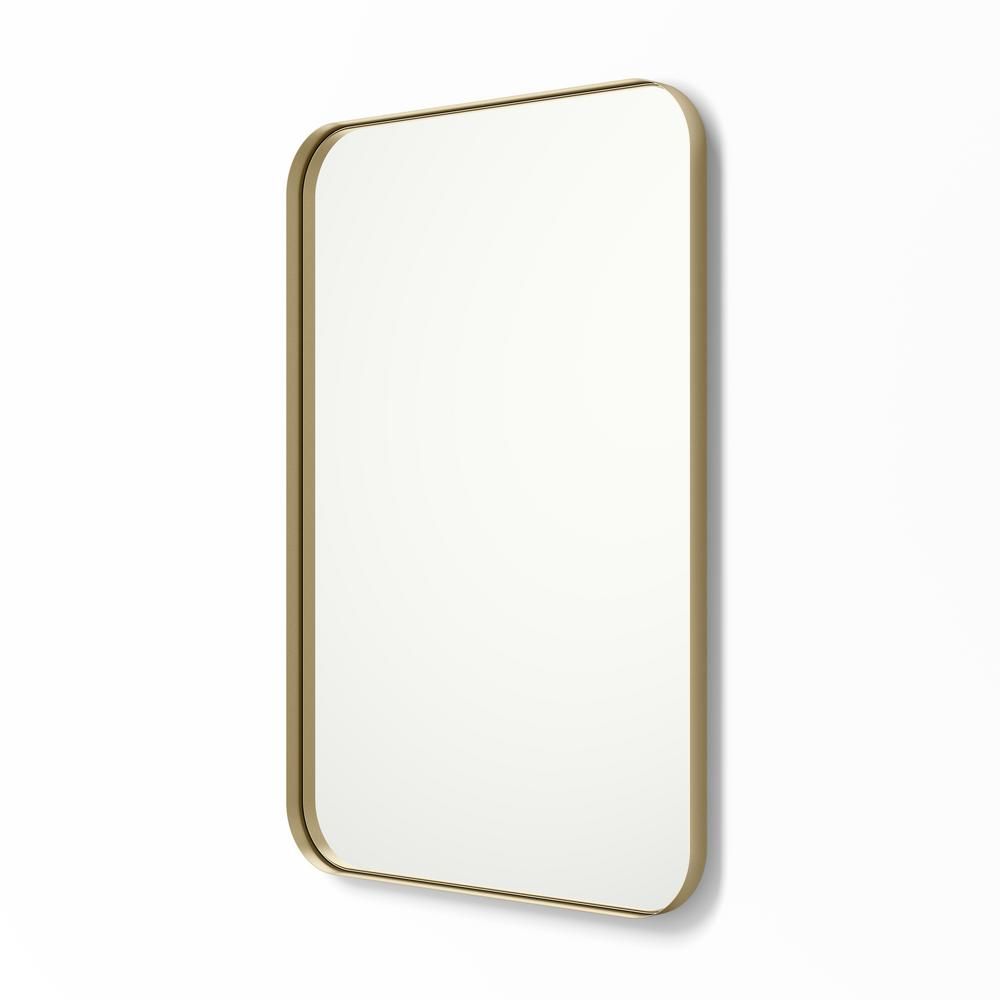better bevel 30 in. x 40 in. Metal Framed Rounded Rectangle Bathroom Vanity Mirror in Gold | The Home Depot