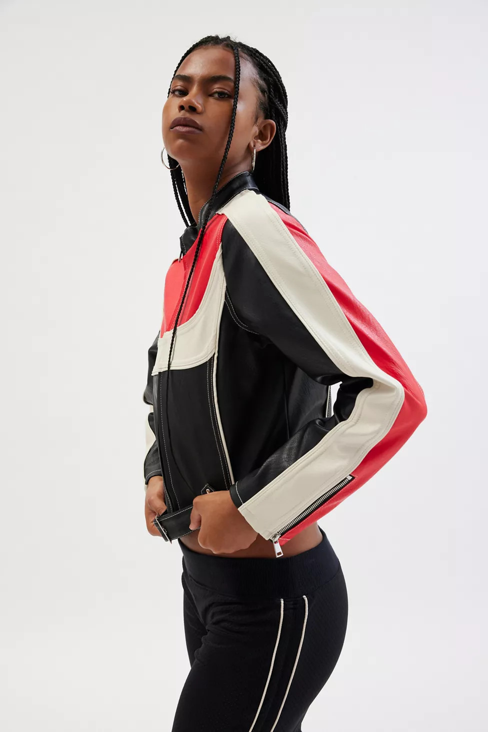 UO Jordan Faux Leather Fitted Racer Moto Jacket | Urban Outfitters (US and RoW)