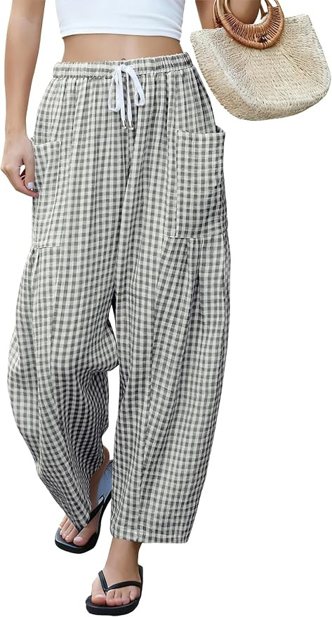LOMON Womens Wide Leg Linen Pants Casual Drawstring Palazzo Harem Pants Summer Loose Beach Travel... | Amazon (US)