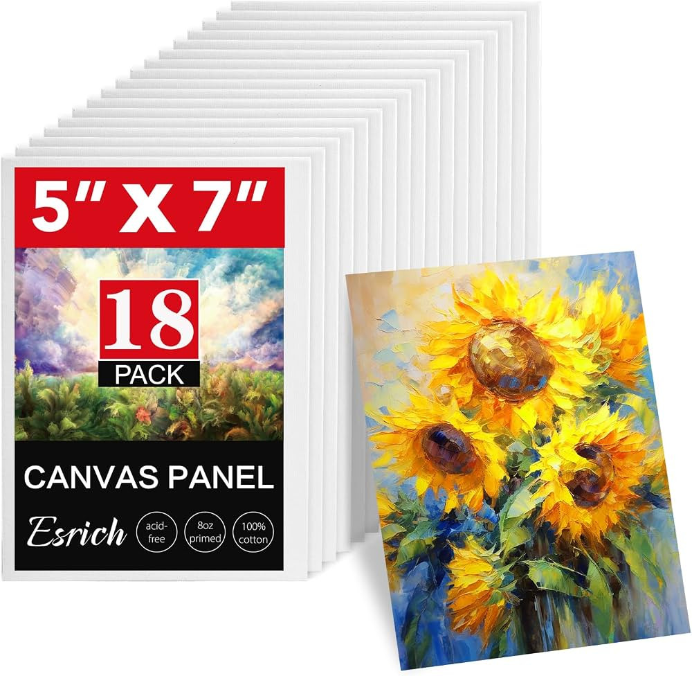 ESRICH 5x7IN Small Canvases for Painting,18 Pack Mini Canvas Boards Cotton Painting Canvas Primed... | Amazon (US)