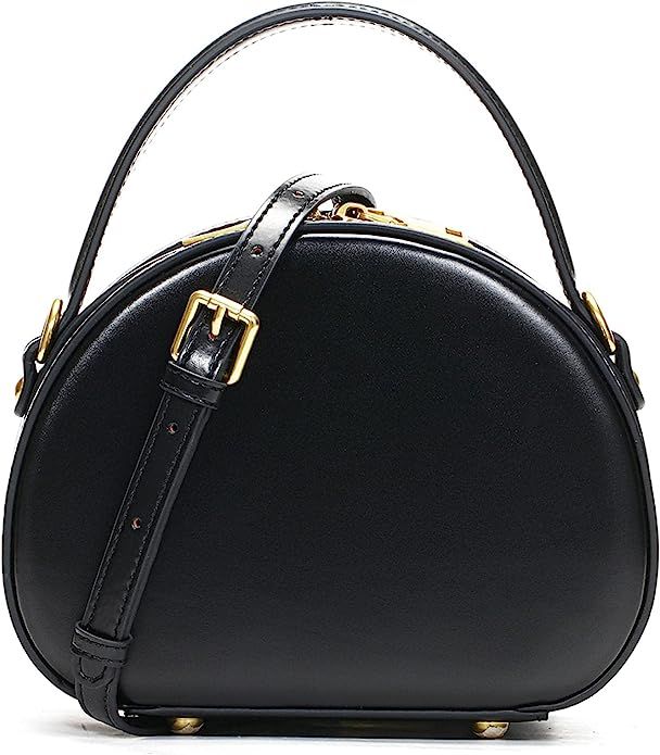 Soft Split Leather Top-Handle Handbag Vintage Small Circular Shoulder Bag For Women 20X9X15Cm | Amazon (US)