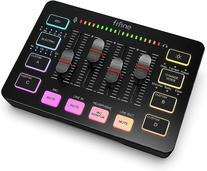 FIFINE Gaming Audio Mixer, Streaming RGB PC Mixer with XLR Microphone Interface, Individual Contr... | Amazon (US)